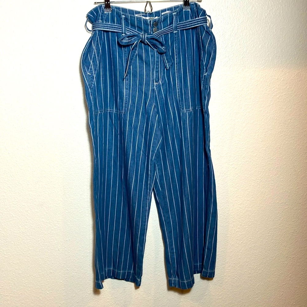 Seven 7‎ palazzo denim high waisted striped pants size 10 wide leg soft women’s